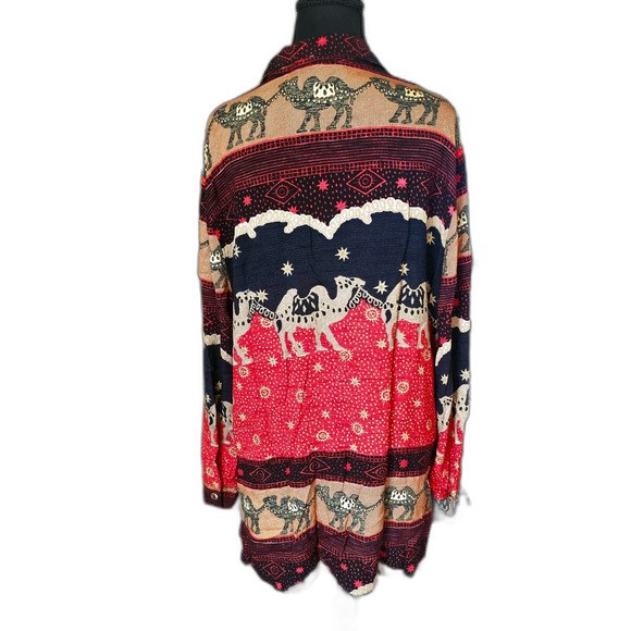 Vintage Boho Chic Camel Print Button-Up Shirt Sz 12 By S.L. Fashions Relaxed Fit - Picture 2 of 12